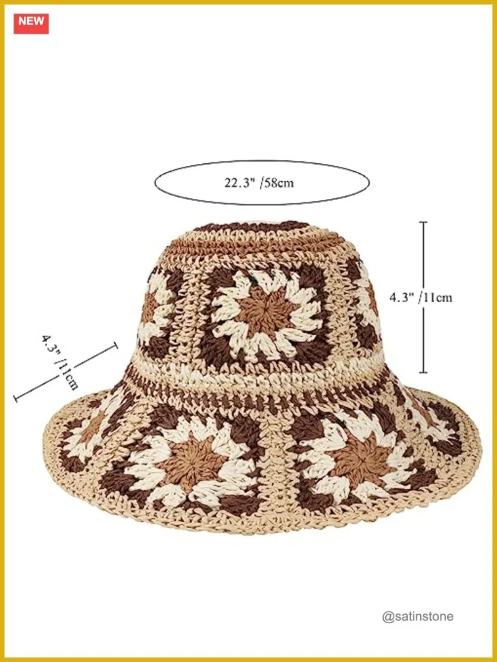 Multicolor Floral Crochet Straw Sun Hat Packable Wide Brim Bucket Hat for Women